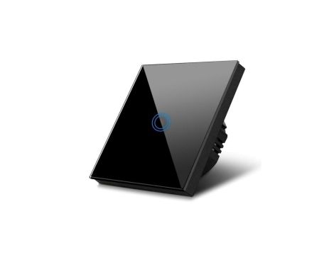 Dotykowy włącznik światła, pojedynczy, szklany, czarny z okrągłym przyciskiem MCE702B