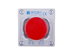 Kaseta sterownicza 1-otworowa przycisk grzybkowy z osłoną czerwony 1R szara IP65 SP22K1\25-1
