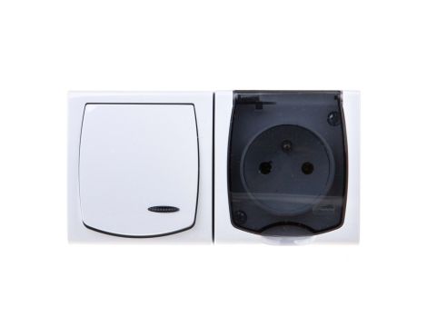 MADERA Łącznik hermetyczny pojedynczy z podświetleniem + gniazdo pojedyncze z/u z klapką przezroczystą biały ZH-NŁ1SG/00/d