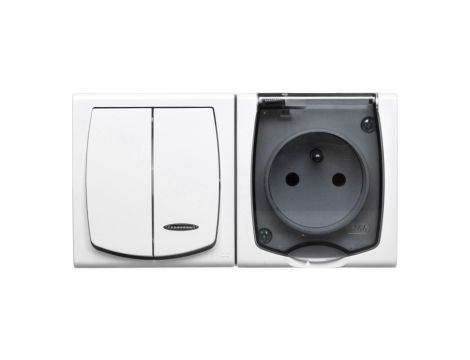 MADERA Łącznik hermetyczny świecznikowy z podświetleniem + gniazdo pojedyncze z/u z klapką przezroczystą biały ZH-NŁ2SG/00/d