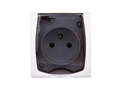 MADERA Gniazdo hermetyczne pojedyncze z/u IP44 z przesłonami klapka przezroczysta białe GNH-1NZP/00/d