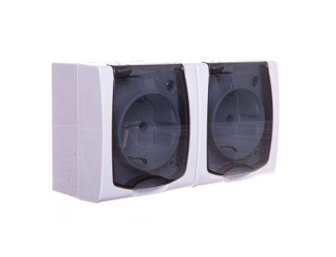 MADERA Gniazdo hermetyczne podwójne z/u Schuko IP44 klapka przezroczysta białe GNH-2NS/00/d