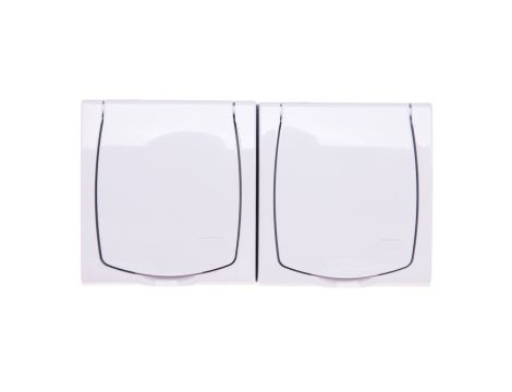 MADERA Gniazdo hermetyczne podwójne z/u Schuko z przesłonami klapka biała GNH-2NSP/00/w