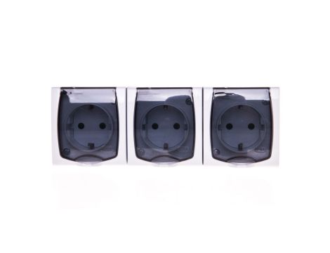 MADERA Gniazdo hermetyczne potrójne z/u Schuko IP44 z przesłonami klapka przezroczysta białe GNH-3NSP/00/d