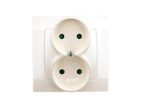 KARO Gniazdo podwójne b/u z przesłonami ecru perłowy GP-2SP/42