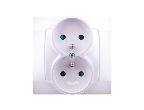 KARO Gniazdo podwójne z/u z przesłonami srebrny perłowy GP-2SZP/43