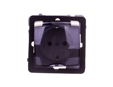 KARO Gniazdo bryzgoszczelne z/u Schuko IP44 klapka przezroczysta ecru perłowy GPH-1SS/m/42/d