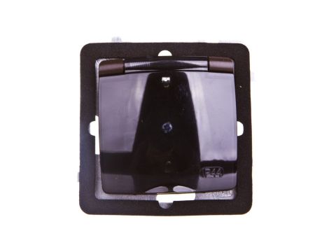 KARO Gniazdo bryzgoszczelne z/u Schuko IP44 z przesłonami klapka przezroczysta czekoladowy metalik GPH-1SSP/m/40/d