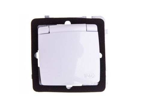 KARO Gniazdo bryzgoszczelne z/u Schuko IP44 z przesłonami klapka biała GPH-1SSP/m/00/w