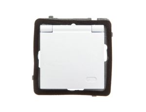 AS Gniazdo bryzgoszczelne z/u Schuko IP44 klapka biała GPH-1GS/m/00/w