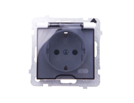 AS Gniazdo bryzgoszczelne z/u Schuko IP44 z przesłonami klapka przezroczysta białe GPH-1GSP/m/00/d