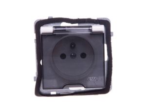 AS Gniazdo bryzgoszczelne z/u IP44 z przesłonami klapka przezroczysta ecru GPH-1GZP/m/27/d