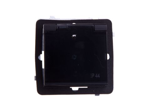 SONATA Gniazdo bryzgoszczelne z/u Schuko IP44 klapka przezroczysta czarny metalik GPH-1RS/m/33/d