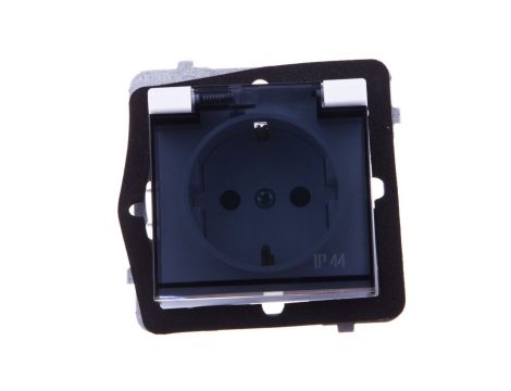 SONATA Gniazdo bryzgoszczelne z/u Schuko IP44 z przesłonami klapka przezroczysta białe GPH-1RSP/m/00/d