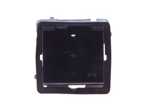 SONATA Gniazdo bryzgoszczelne z/u Schuko IP44 z przesłonami klapka przezroczysta czarny metalik GPH-1RSP/m/33/d