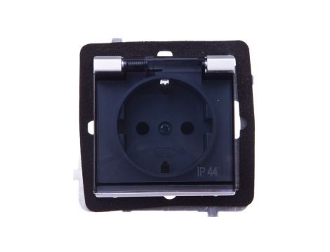 SONATA Gniazdo bryzgoszczelne z/u Schuko IP44 klapka przezroczysta srebro mat GPH-1RS/m/38/d