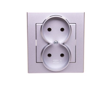 SONATA Gniazdo podwójne b/u srebro mat GP-2R/38