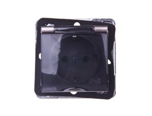 IMPRESJA Gniazdo bryzgoszczelne z/u Schuko IP44 klapka przezroczysta tytan GPH-1YS/m/23/d