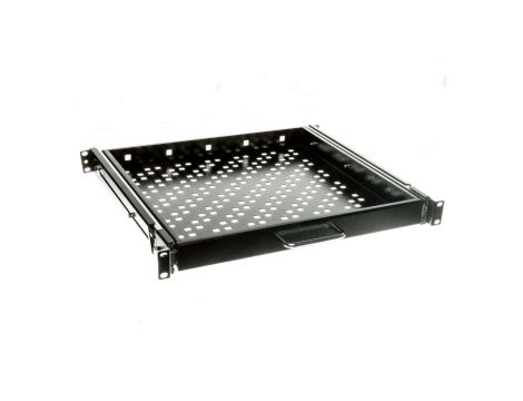 Półka 19 cali 1U głębokość 400mm regulacja +/-200mm wysuwana RAL9005 19-0055C