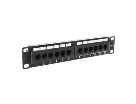 Patch panel 10 cali 12Port cat 5e wyposażony czarny 10-0004