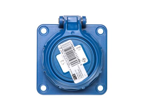 Gniazdo tablicowe /pokrywa na zawiasach/ 10/16A 2P+Z 230V /75x75/ niebieskie IP68 NAUTILUS 20342-8b
