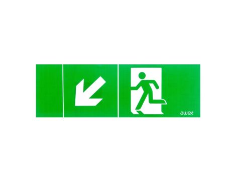 Piktogram PM22 100x300 obrotowa strzałka człowiek w drzwiach logo awex (ISO7010)