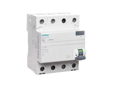 Wyłącznik różnicowoprądowy 4P 25A 0,03A typ AC biegun N z lewej 30mA 400V SENTRON 5SV4342-0KL