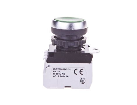 Przycisk sterowniczy 22mm zielony 1Z 1R z samopowrotem z podświetleniem 023759