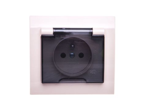 KIER Gniazdo bryzgoszczelne z/u IP44 z przesłonami klapka przezroczysta beżowe GPH-1WZP/01/d