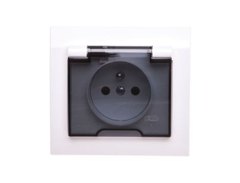 KIER Gniazdo bryzgoszczelne z/u IP44 z przesłonami klapka przezroczysta białe GPH-1WZP/00/d