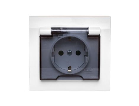 KIER Gniazdo bryzgoszczelne z/u Schuko IP44 z przesłonami klapka przezroczysta białe GPH-1WSP/00/d