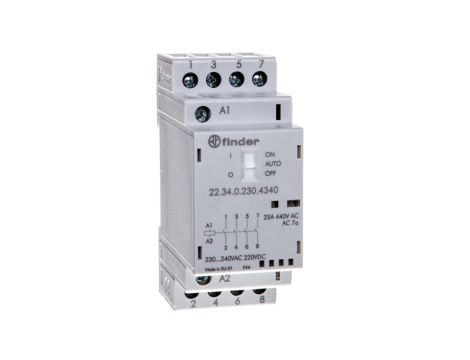 Stycznik modułowy 4Z 25A 230V AC/DC funkcja Auto-On-Off, wskaźnik zadziałania + LED, 35mm 22.34.0.230.4340