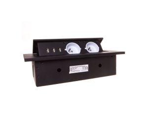 Gniazdo wpuszczane w blat 3xUSB 2x230V AC czarne OR-AE-1324/B