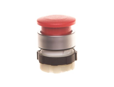Przycisk grzybkowy 22mm czerwony fi 28 pierścień czołowy aluminium BE-B3P1-RT-000000