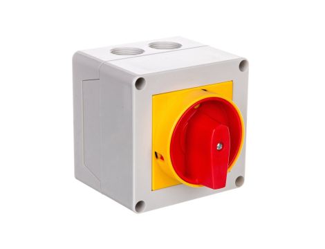 Łącznik krzywkowy 0-1 3P 16A do wbudowania z pokrętłem żółto/czerwonym blokowany kłódką GX1610P25