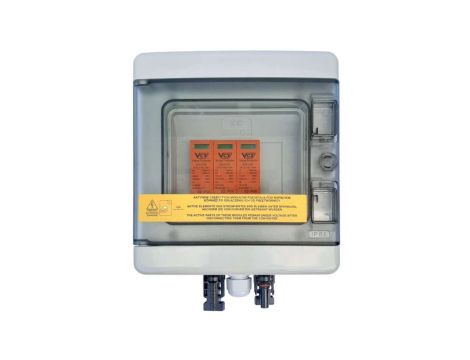 Rozdzielnica PV wyposażona HF 1x4 T2 1-string szara VCX MC4 1000VAC 1500VDC UV 150x170x100 RFOT-004