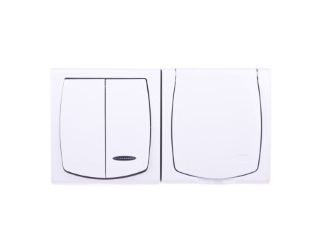 MADERA Łącznik hermetyczny świecznikowy z podświetleniem + gniazdo hermetyczne pojedyncze z/u z klapką biały ZH-NŁ2SG/00/w