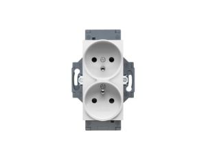 Gniazdo z uziemieniem 2P+E 16A, podwójne, z przesłonami styków, zaciski śrubowe, biały, Dahlia GW35214W