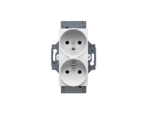 Gniazdo z uziemieniem 2P+E 16A, podwójne, z przesłonami styków, zaciski śrubowe, biały, Dahlia GW35214W