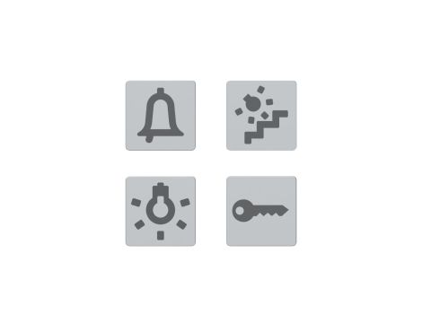 Piktogramy, zestaw soczewek do podświetlania urządzeń sterujących, z różnymi symbolami, np. światła, Dahlia GW35986