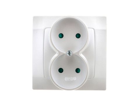 KARO Gniazdo podwójne b/u z przesłonami srebrny perłowy GP-2SP/43