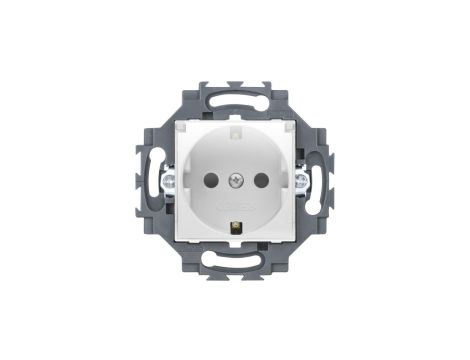 Gniazdo Schuko z klapką 2P+E 16A z przesłonami styków, z uziemieniem, zaciski śrubowe, białe, Dahlia GW35203W