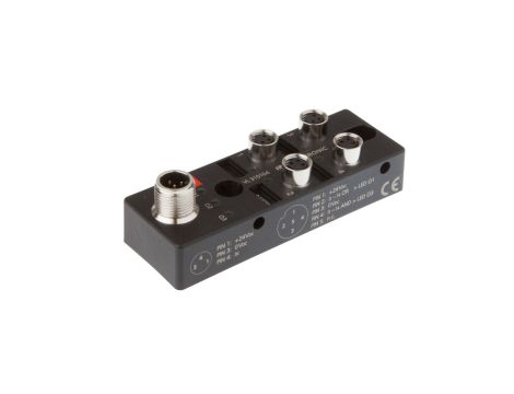 Moduł logiczny 27x88x31mm AND/OR 4-krotny 10-30V DC -30-85 stC złącze M8 żeńskie 3-pinowe złącze M12 męskie 4-pinowe IP67 VL3101