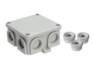 Puszka natynkowa, materiał-bakelit, kolor RAL7035, IP54, 500V, 7 wyjść, 3 dławiki WN16 K76/3WN16