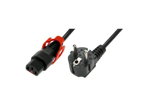 Kabel połączeniowy zasilający z blokadą IEC LOCK+ Schuko kątowy/C13 prosty M/Ż 2m czarny IEC-EL332S