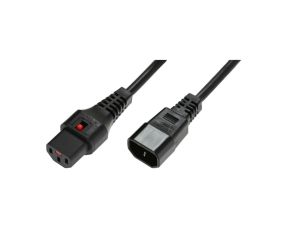 Kabel przedłużający zasilający z blokadą IEC LOCK 3x1mm2 C14/C13 prosty M/Ż 1m czarny IEC-PC1024