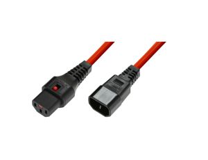 Kabel przedłużający zasilający z blokadą IEC LOCK 3x1mm2 C14/C13 prosty M/Ż 3m czerwony IEC-PC1387