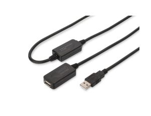 Kabel przedłużający USB 2.0 HighSpeed Typ USB A/USB A M/Ż aktywny czarny 20m DA-73102