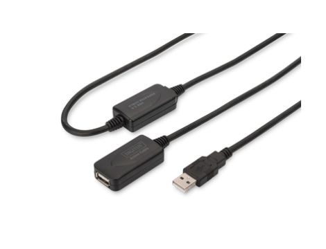 Kabel przedłużający USB 2.0 HighSpeed Typ USB A/USB A M/Ż aktywny czarny 20m DA-73102