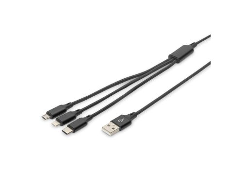 Kabel połączeniowy USB 3w1 Typ USB C + Lightning + micro USB B USB A M-M 10W nylon czarny 1m AK-300160-010-S